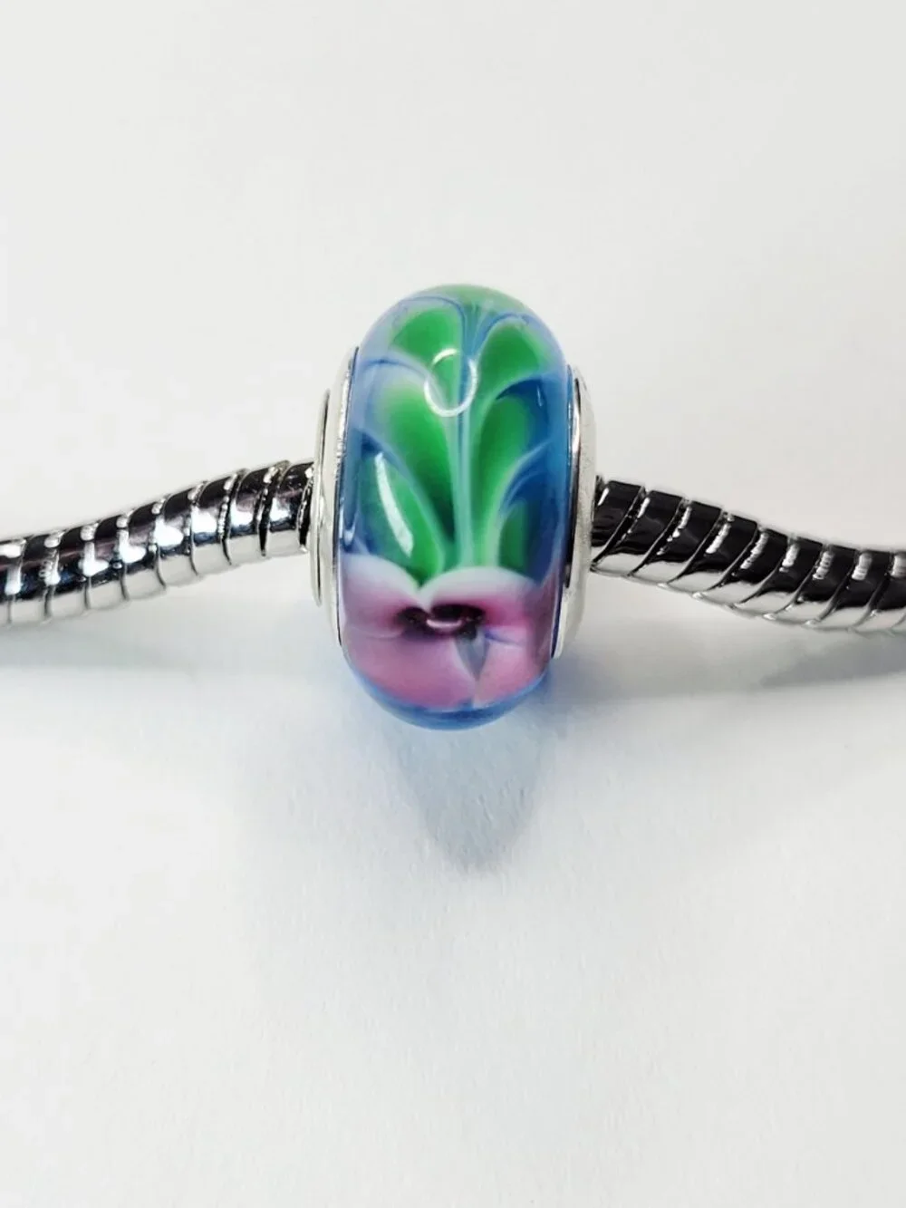 NWT S925 For Pandora Charm Bracelets 3D Murano Glass Blue Pink Green Charm Bead